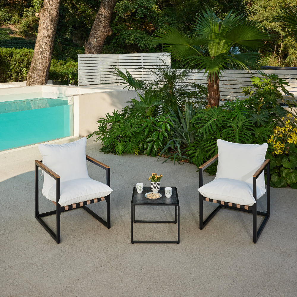 Marbella Garden Chairs Balcony Set,  Ivory Cushions