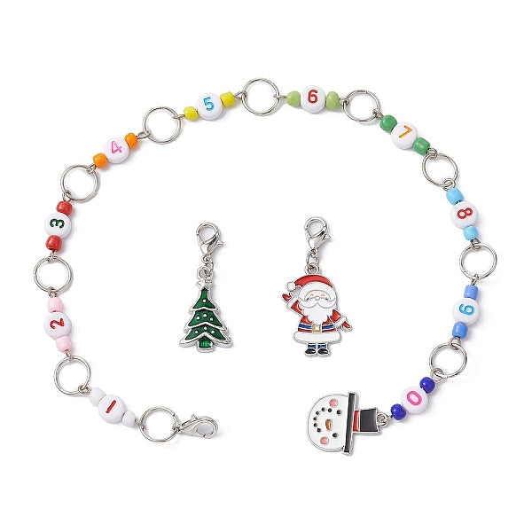 3Pcs Christmas Theme Knitting Row Counter Chains & Locking Stitch Markers Kits