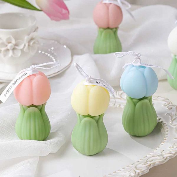 Candles 1pc Tulip Flower Candle Creative aromatherapy candles Soy wax home decoration candles Shooting props for birthday gift scenes L24091