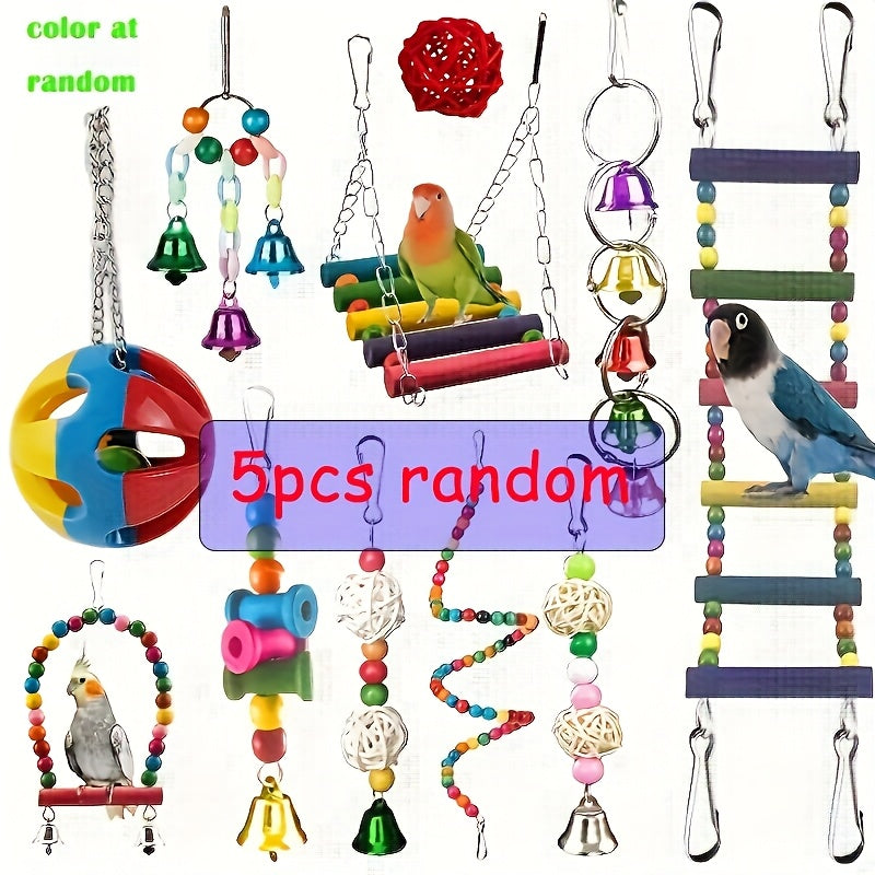 TEMU 5pcs Random Swing Hanging Standing Chewing Toy Hammock Climbing Ladder, Cage Colorful Toys Suitable For Budgerigar, Parakeet, Conure, Cockatiel,