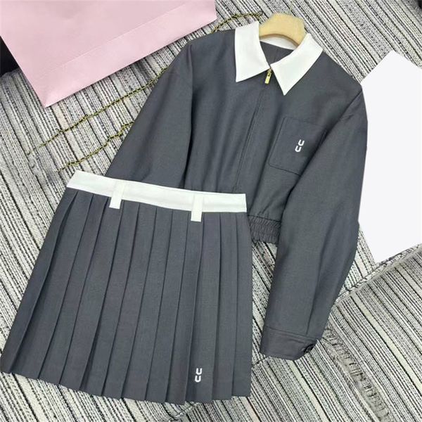 French Pleated Skirt Suit Short Women Zipper Jacket Skirts Set Elegant 2 Piece Dress Sets Designer Suit Jacket High Waisted Skirt Outfit