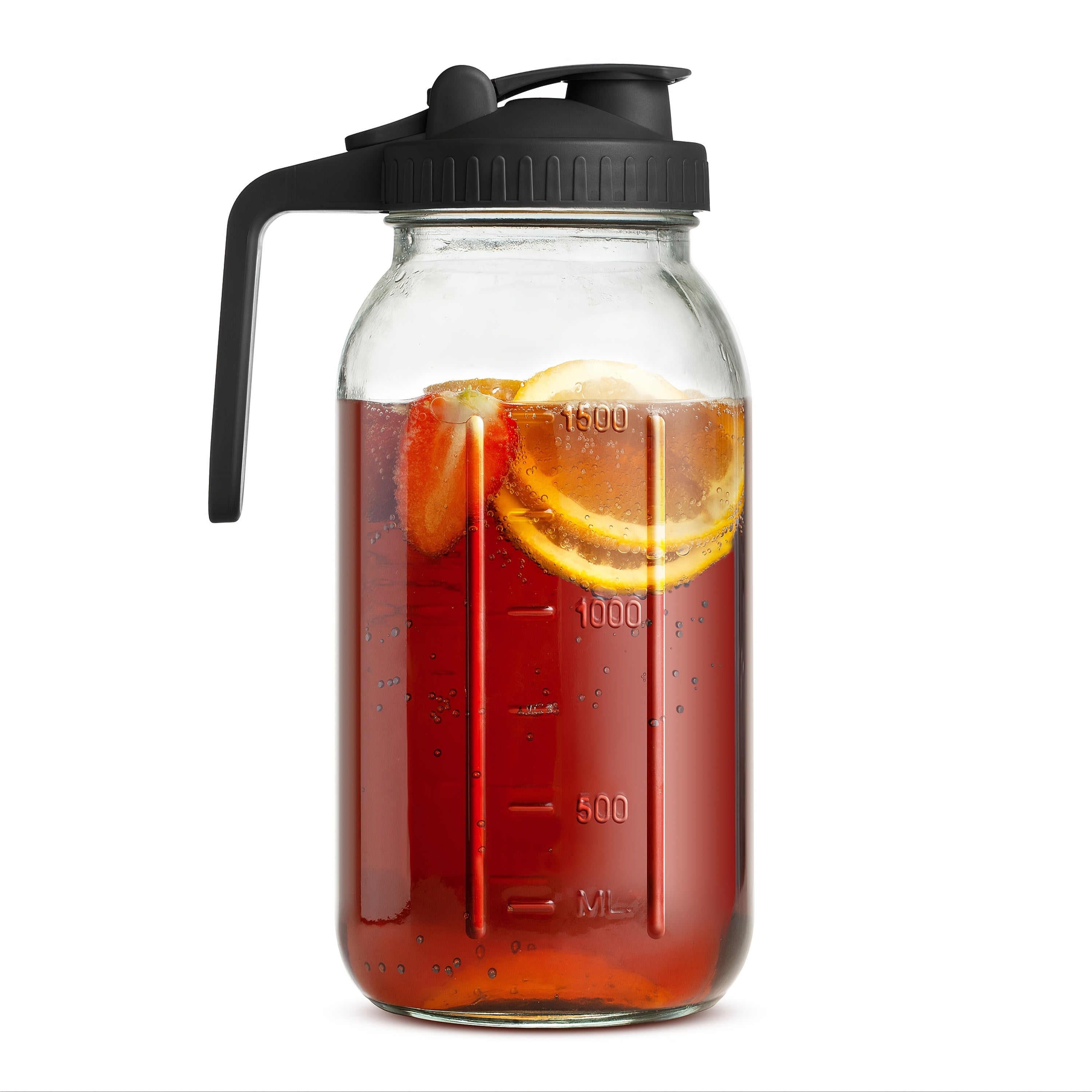 TEMU Mason Jar Pitcher Large 64oz Wide Mouth With Lid - 2 Quart Airtight Glass Jug For Water, Juice, Milk, Tea, Iced Coffee And Drinks, Sun