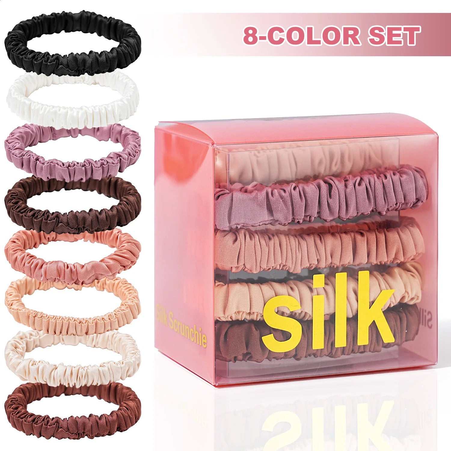 8PCSSet 100 Pure Mulberry Silk Hair Scrunchies 1 Box Skinny Scrunchies Ponytail Holders Hair Care Accessories Silk Hair Ties 250919