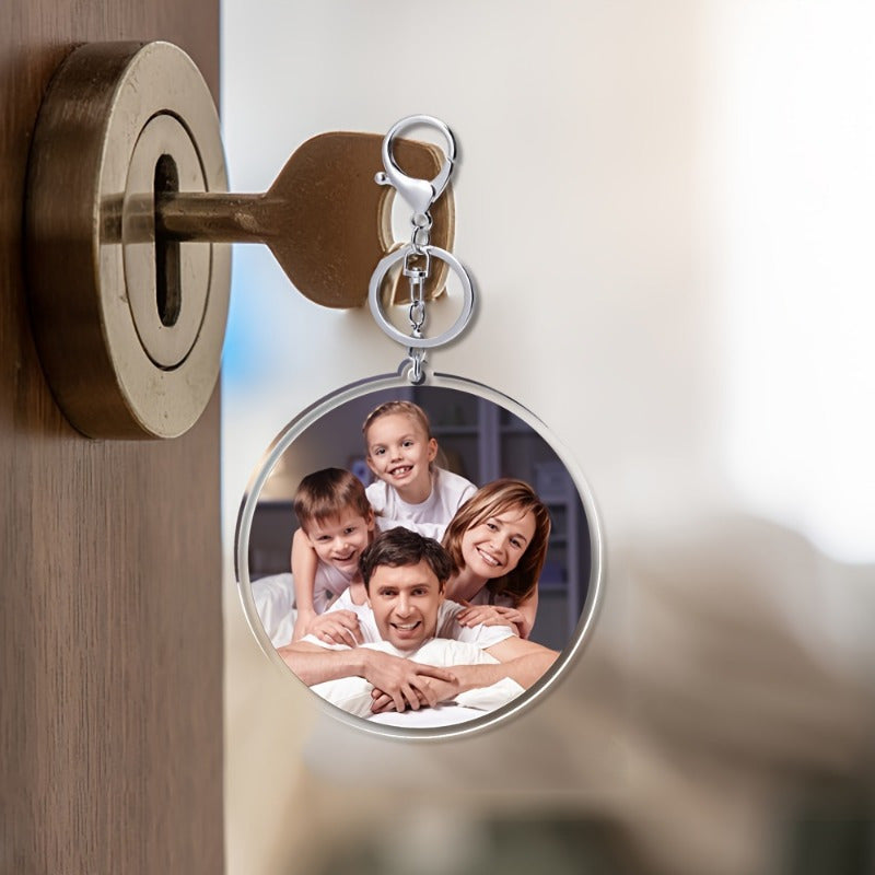 TEMU 1pc Custom Photo Acrylic Keychain - Personalized Family Couple Ring With High-, Durable Metal Clasp For Car Keys, Backpack Pendant - Unique Gift