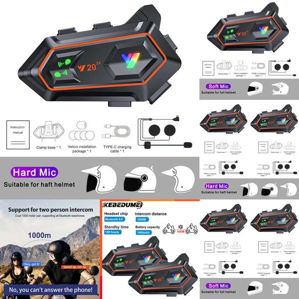 Electronics 1-2Pcs Car Motorcycle Helmet Bluetooth Intercom Headset 1000M Interphone Intercomunicador Moto Wireless Handsfree Call Headphone