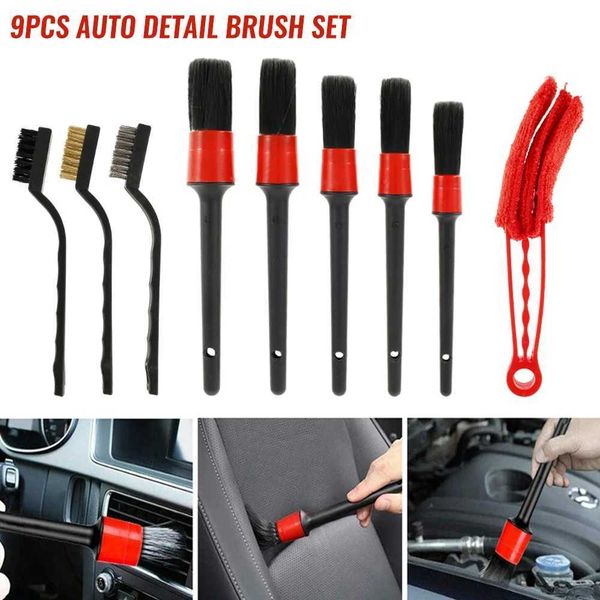 9Pcs Car Detailing Brush Set Car Wash Cleaning Brushes Auto Detailing Brushes Set for Car Seat Cleaning Car Engine Detailing KitT250111