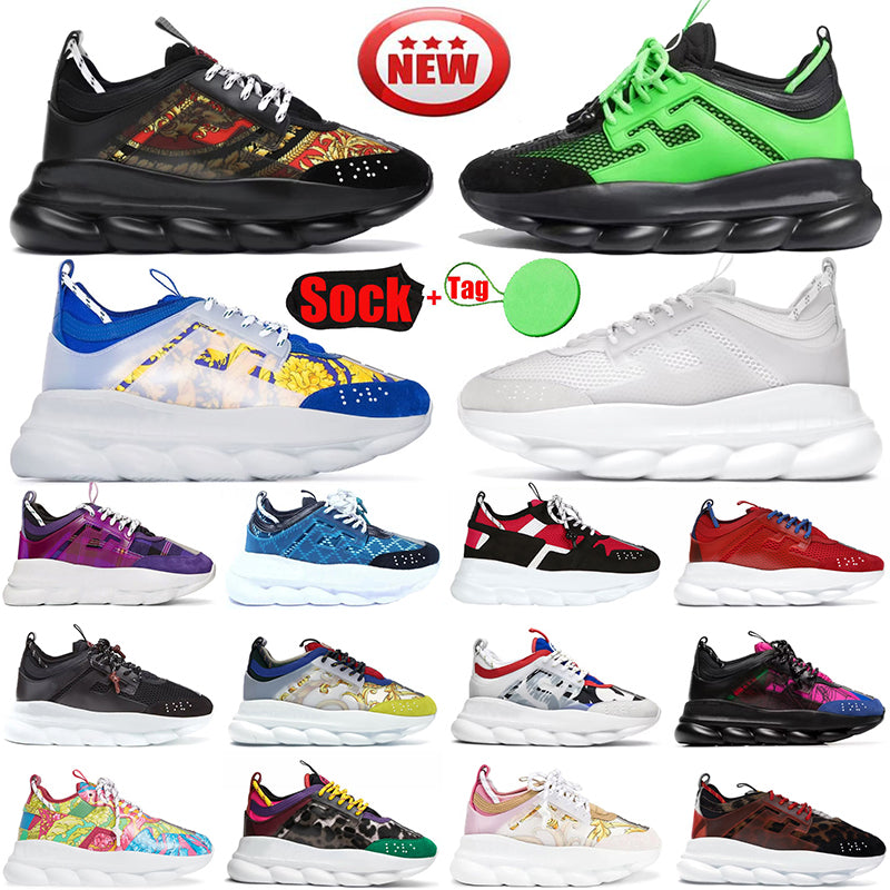 2023 Top Italy Chain Reaction Designer Casual Shoes Men Women Black Multi-Color Rubber Suede Loafers Spotted Fluo Barocco Platform Sneakers Trainers