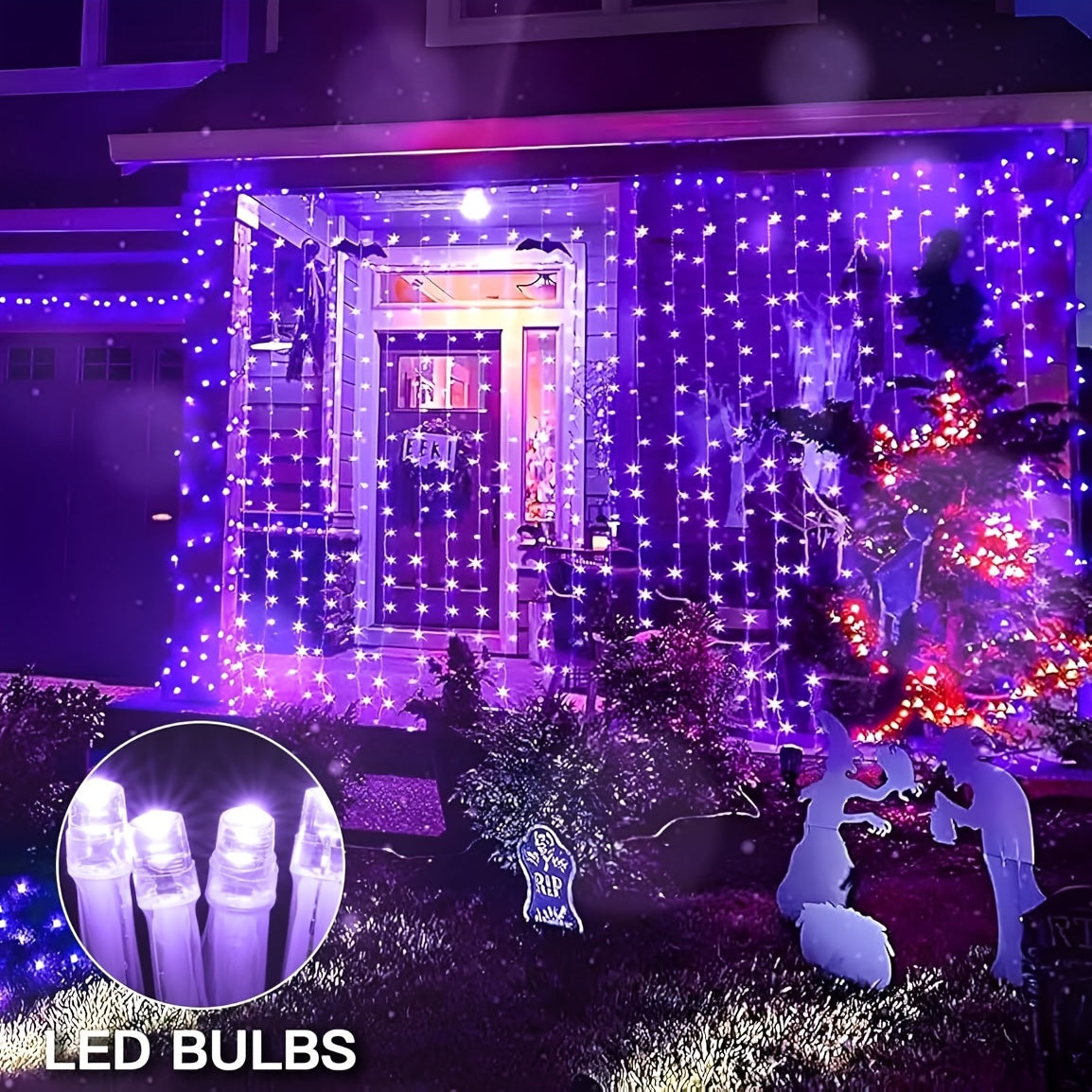 TEMU Christmas Decor 200 Led For Bedroom Backyard Hanging Curtain String Lights, 6.5 X 9.8ft 8 With Remote, Backdrop Hanging, Christmas Decor Hanging