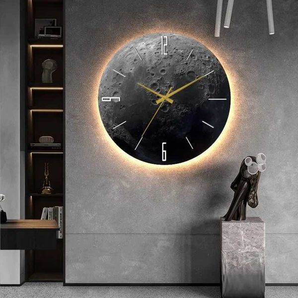 Wall Clocks 2024 New Sandstone Creative Moon Clock Living Room TV Background Wall Decoration Moon Silent Wall Clock Bedroom Atmosphere Light