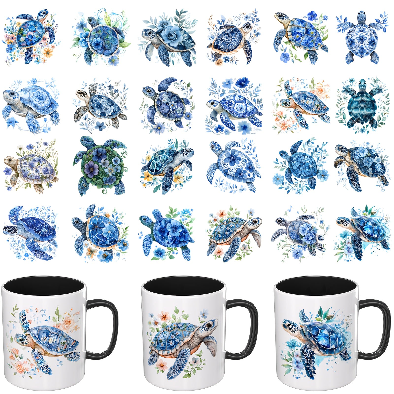 TEMU 24pcs Turtle Uv Dtf Transfer Stickers, Suitable For Mugs And Smooth - Vibrant 3d Design, Easy To , 2.4 Inches, Coffee Cups, Glass, Furniture,