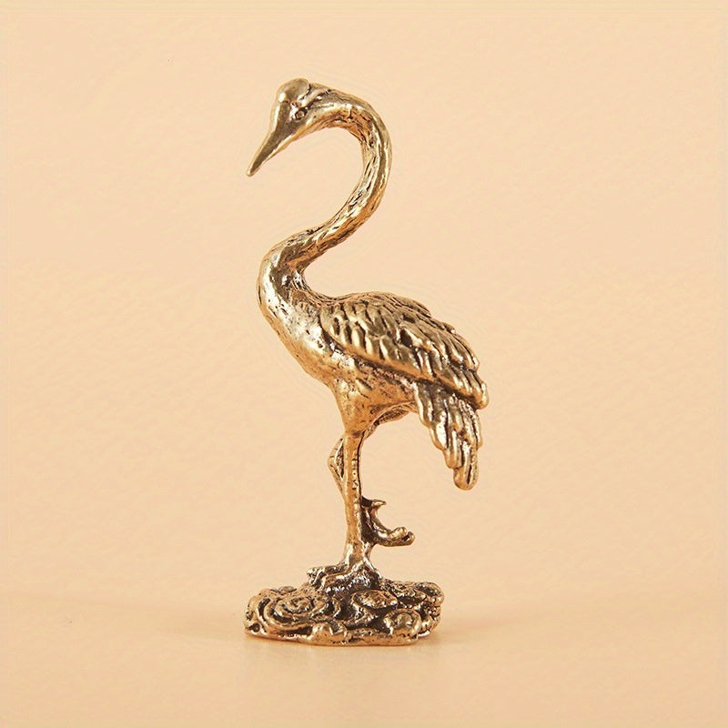 TEMU Elegant Brass Crane Figurine - Vintage Style, Golden Finish, Intricate Wing & Beak Design, Home Decor, Desk Ornament, Or Artistic Gift, Home