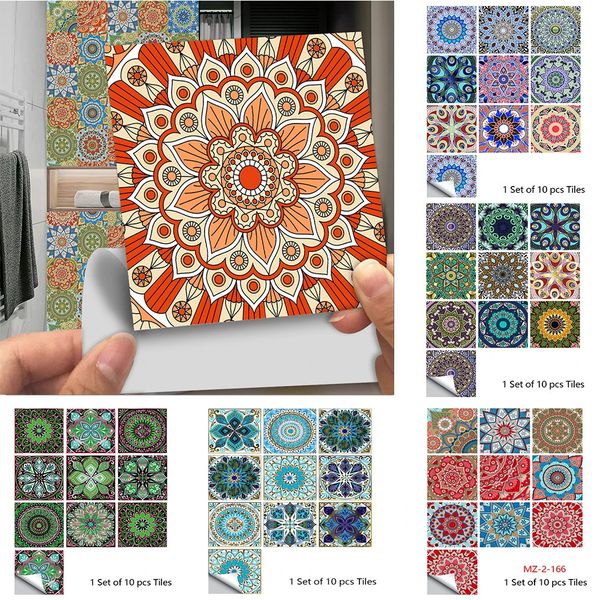 Wall Stickers 10pcsset Mandala Style Crystal Hard Tiles Ceramics Sticker Kitchen Wardrobe Home Decor Art Mural Peel Stick Decals 231019