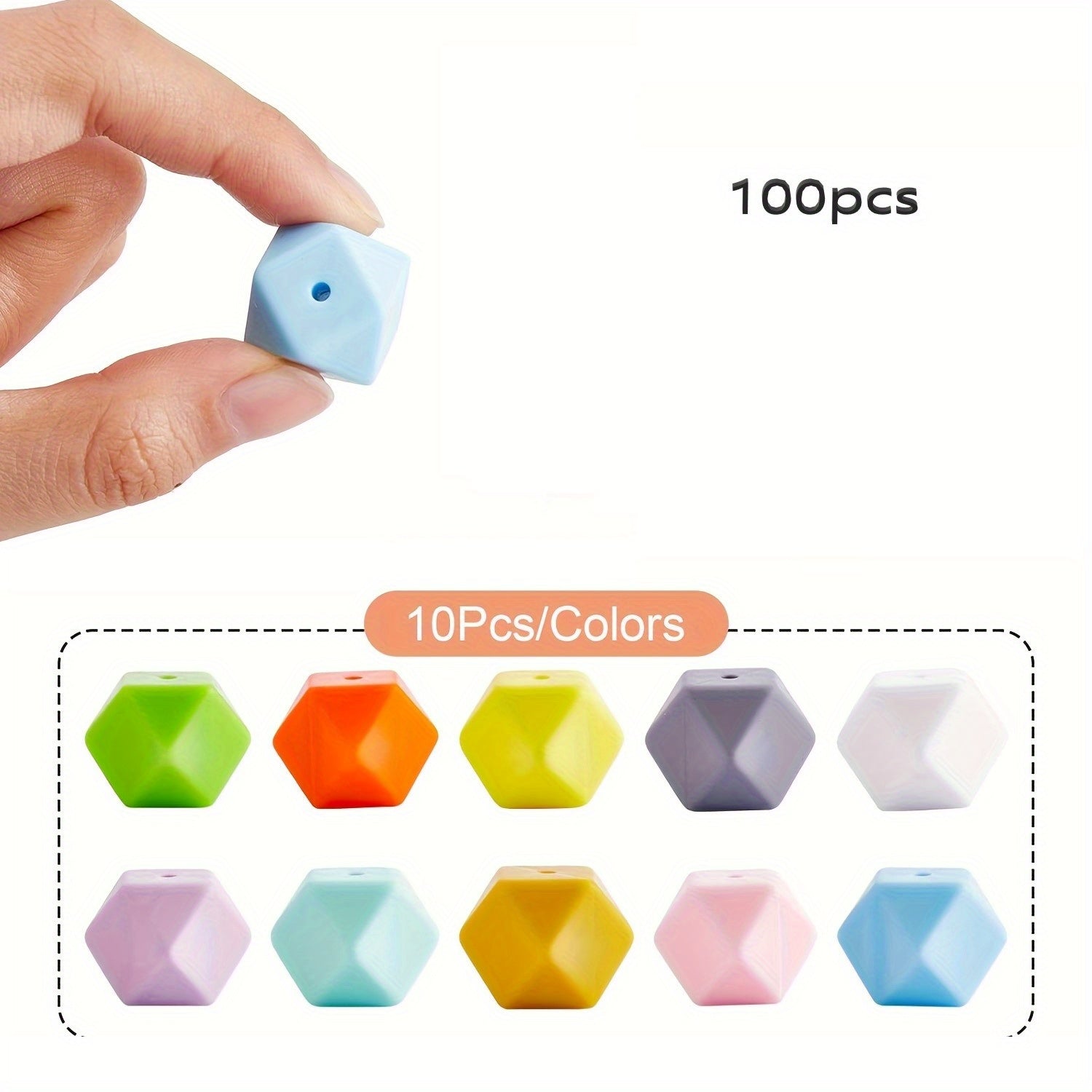 TEMU 100pcs Silicone Beads, 14mm Hexagonal Silicone Beads Bulk Assorted Rubber Large Polygonal Silicone Beads For Keychains, Lanyards, Bracelets,