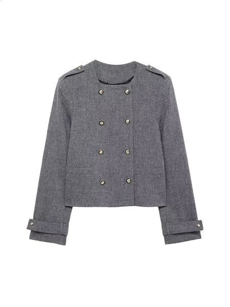 KUCLUT Women Fashion Chic Wool Blend Jacket With Buttons Tabs Female Pockets DoubleBreasted ONeck Coat Outerwear 250113