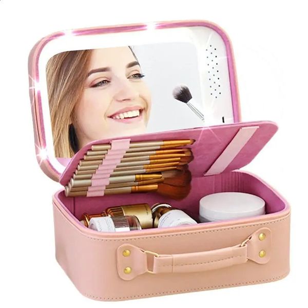 luminous makeup box with mirror in LED portable bag large capacity waterproof storage 240830