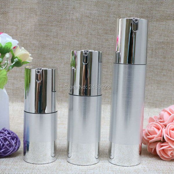 10Pcs-Lot Makeup Tools Sier Wire-Drawing Refillable Bottles 30Ml 50Ml Lotion Cosmetic Container Empty Shampoo Airless Bottle