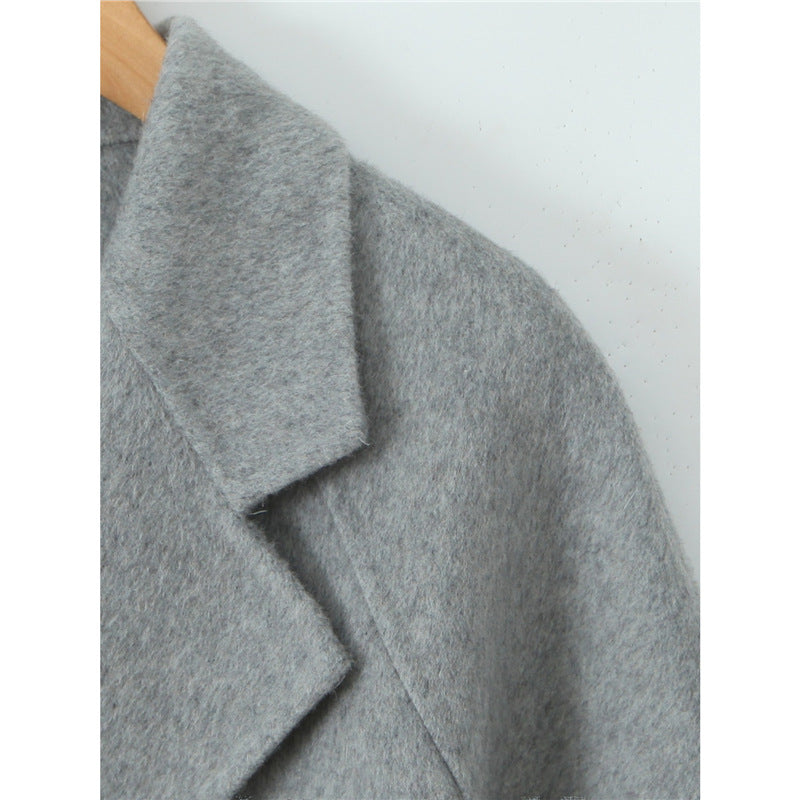 D10203 Autumn and winter Korean style popular suit collar double-faced wool coat tie waist double-breasted wool coat