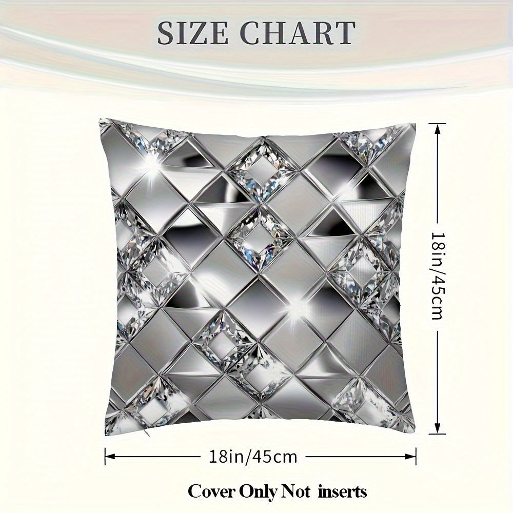 TEMU 1 Luxurious Shiny Pillowcase, 18x18 Inches With Surreal Silvery And Diamond Pattern- Soft, Zippered, Hand Wash Only- Decor Pillows