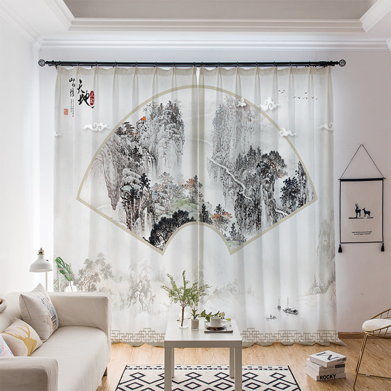 YL-36652 whole house curtain new Chinese style Zen Zen style lotus Buddha hand study tea room living room health blackout window gauze