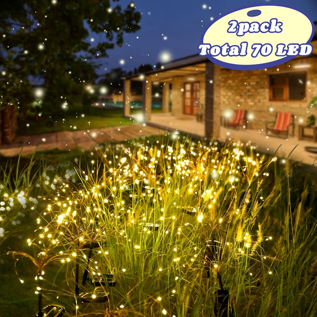 TEMU 2pcs Of Solar Yard Lights, 70 Led Solar Firefly Lights, Solar Swing Grass Lights, Outdoor Garden Patio Walkway Party Wedding Passage Party