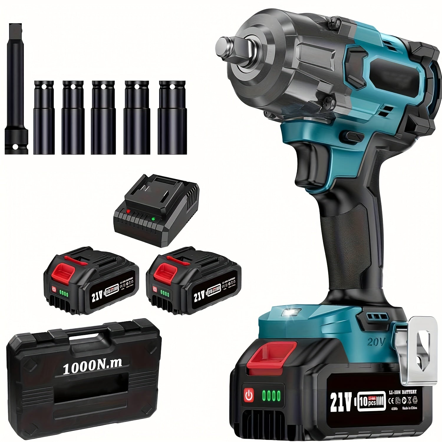 TEMU 1-2" Brushless Cordless Impact Wrench 738ft-lbs(1000nm) - Heavy Duty Kit With 2x4.0ah Battery & Fast Charger, 6 Sockets Set | Truck-suv Tires