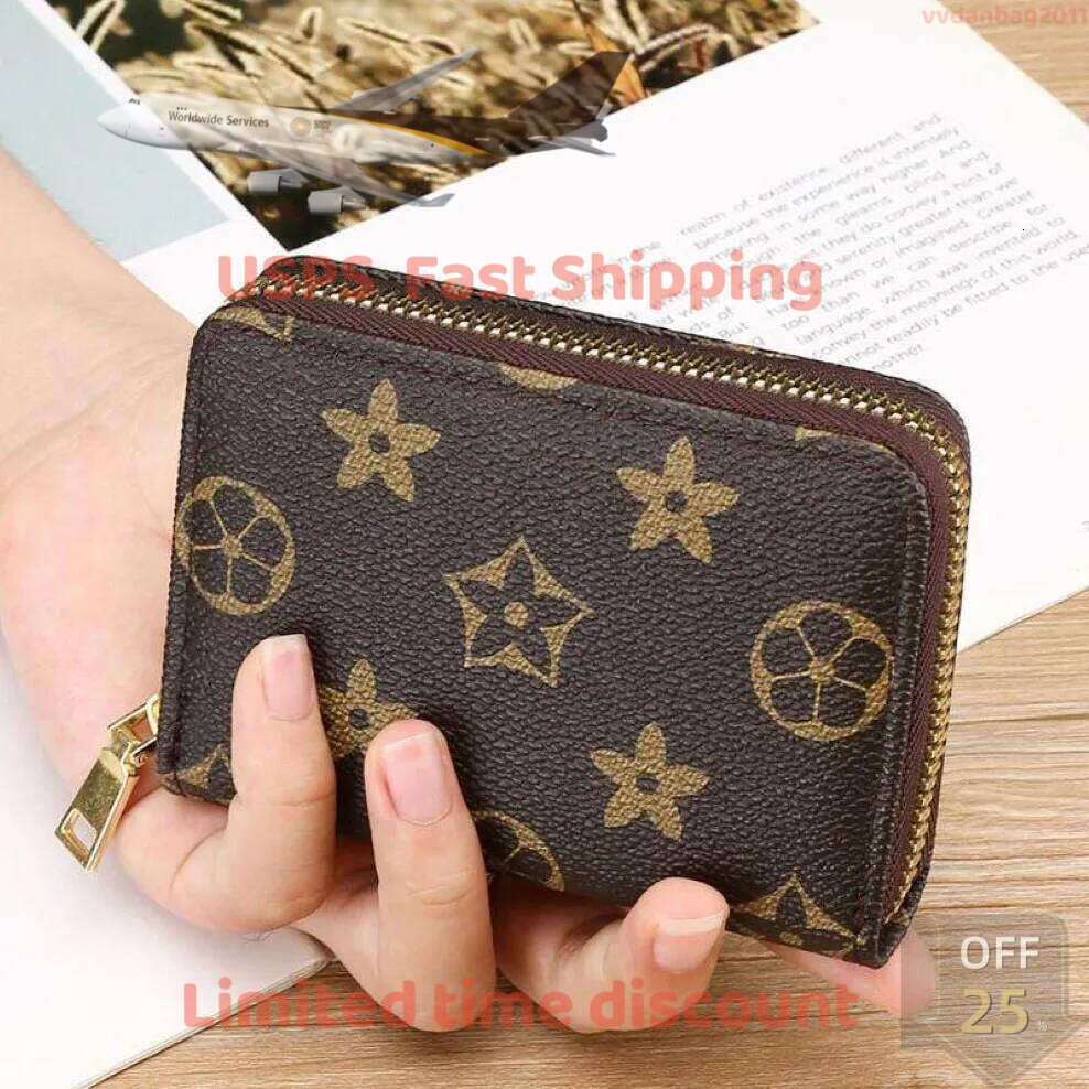 Designer Short Wallets Womens Zipper Brown Flower Canvas Leather Check Plaid Wallet Card Holder Designers Purse With Oran 251n 58d 935