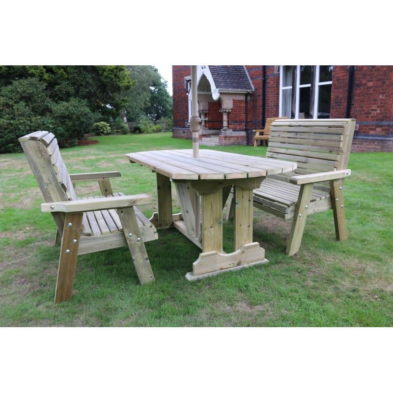 Churnet Valley Ergo 4 Seat Table Set - 2 x Benches In natural