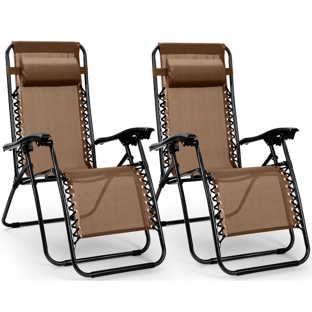 NewHome™ Zero Gravity Chairs with Cup Holders (Set of 2) - NewHome 2-Pack Zero Gravity Chair BRN