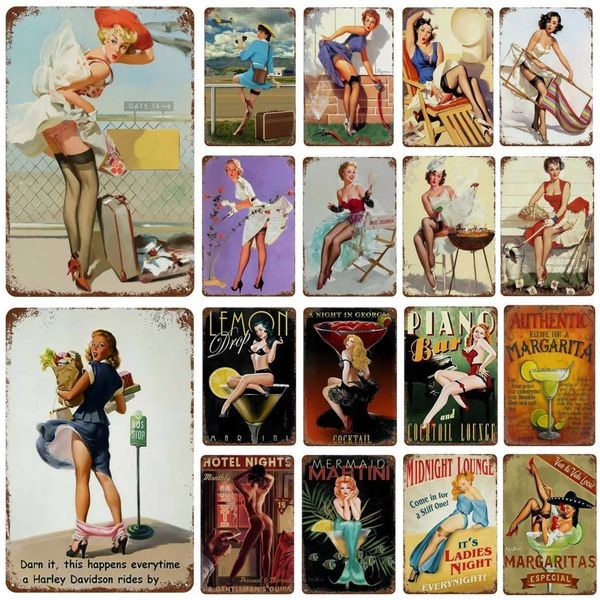 Vintage Metal Tin Sign Midnight Lounge Pin Up Girl for Home Bar Pub Beer Tavern Kitchen Garage Restaurant Wall Decor Plaque Y240803