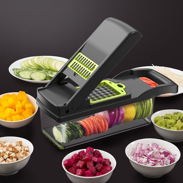 Fruit Vegetable Tools 12 in 1 Multifunctional Vegetable Slicer Cutter Shredders Slicer With Basket Fruit Potato Chopper Carrot Grater 230328