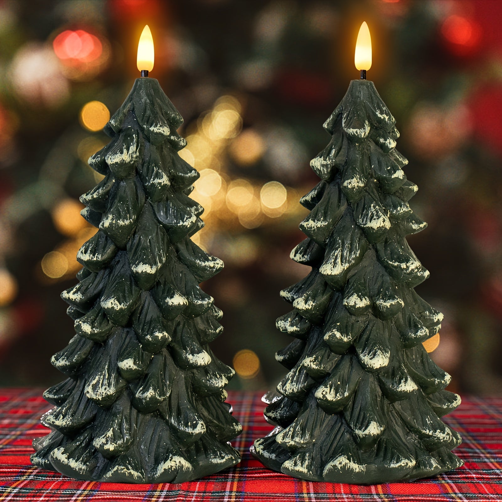 TEMU Christmas Tree Shaped Flickering Flameless Candles, Green Battery Operated Led Candles With Timer For Christmas Home Party Decoration Christmas