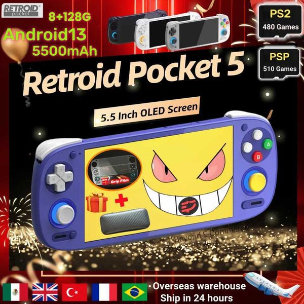 Portable Game Players Retroid Pocket 5 RP5 Retro Handheld Game Console Video Game Console SD865 8G+128G Android 13 5.5-inch OLED Screen P2 G
