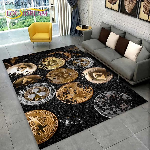 Carpets 3D Bitcoin Virtual Currency Area Rug LargeCarpet Rug for Living Room Bedroom Sofa Playroom Doormat DecorKid Non-slip Floor Mat L2409