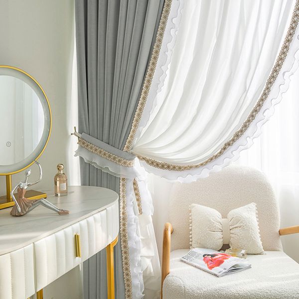 Home French Embroidery Blackout Living Room Curtains Thickened Sunscreen Bedroom Curtain Light Luxury Soundproof Study Drapes