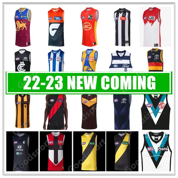 Fans Tops Tees 23 24 AFL port Adelaide crows Karnten jersey Essendon Bombers St Kilda Brisbane fremantle dockers tank top gold coast Hawthor