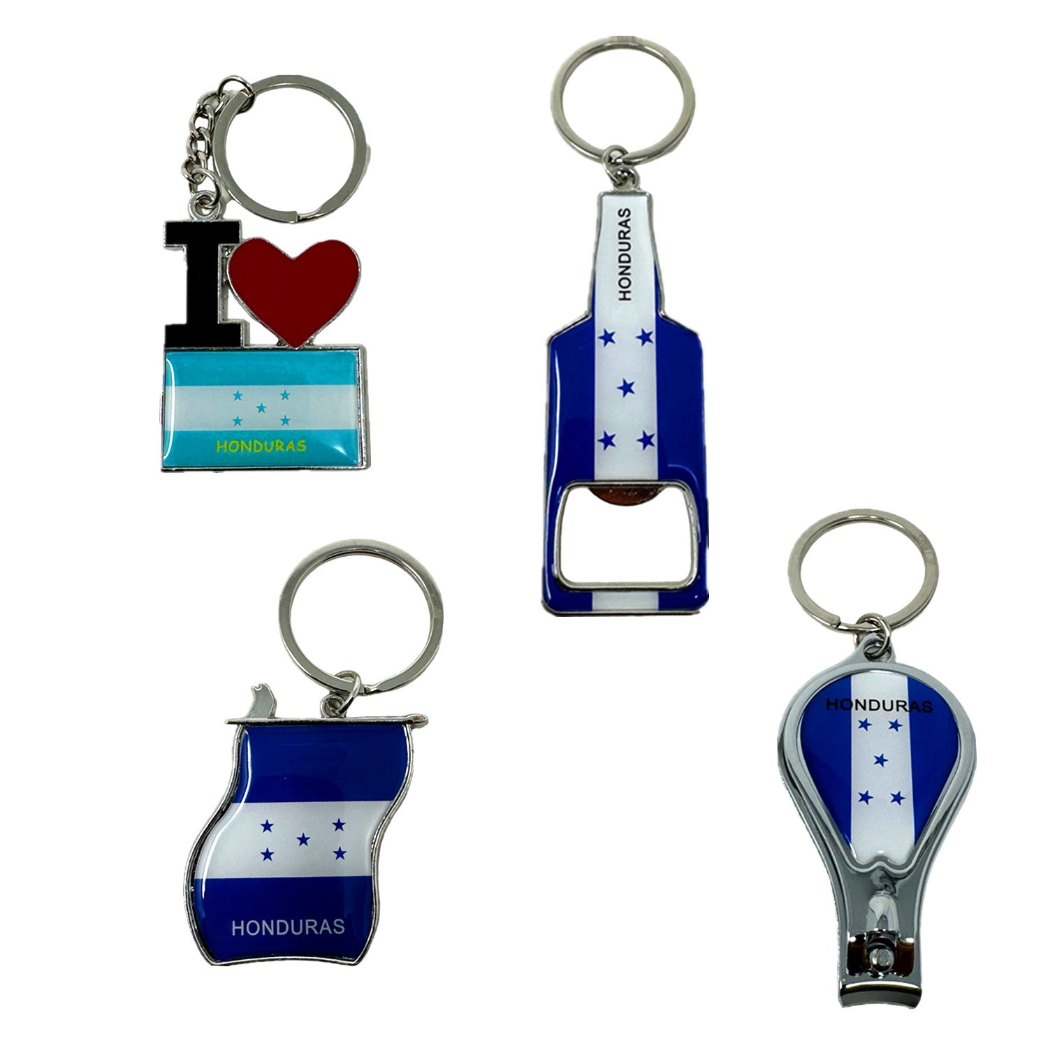 TEMU 4 Pack Of Honduras Keychain Souvenir Charms 2 Bottle Beer Nail Clipper Stainless Steel Keyrings Car Keys Gift Bundle Bulk Set Souvenirs