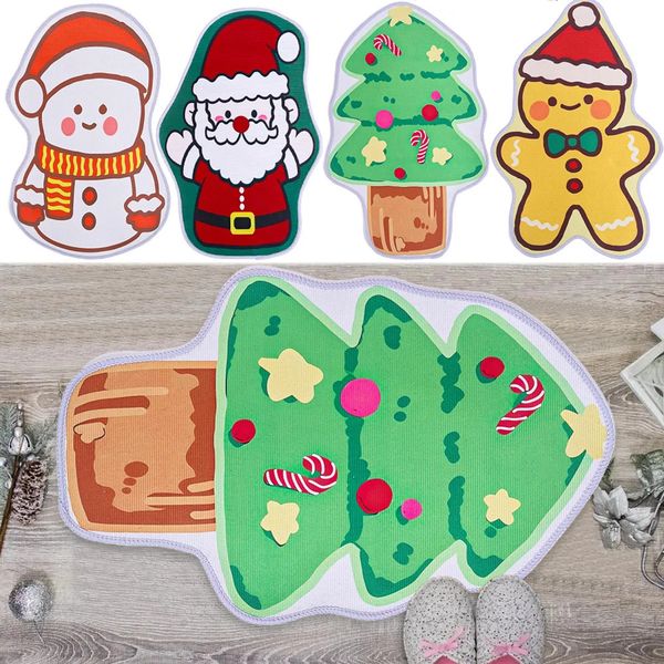 Cartoon Santa Claus Snowman Doormat Christmas Crystal Velvet Floor Mat Indoor Outdoor Non-Slip Carpet Home Festive Floor Mat 241009