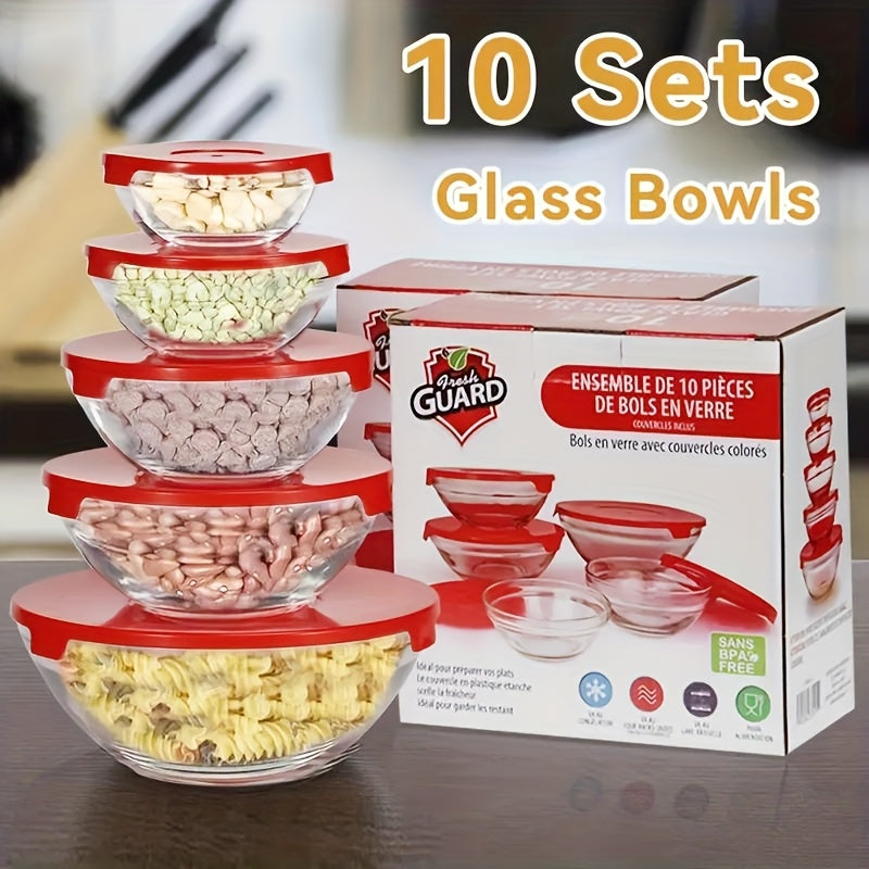 TEMU 10pcs Mini Glass Mixing Bowls Set, Microwave Safe, Food-grade, Stackable Nesting Bowls With Lids, Round Salad & Dessert Serving Containers For