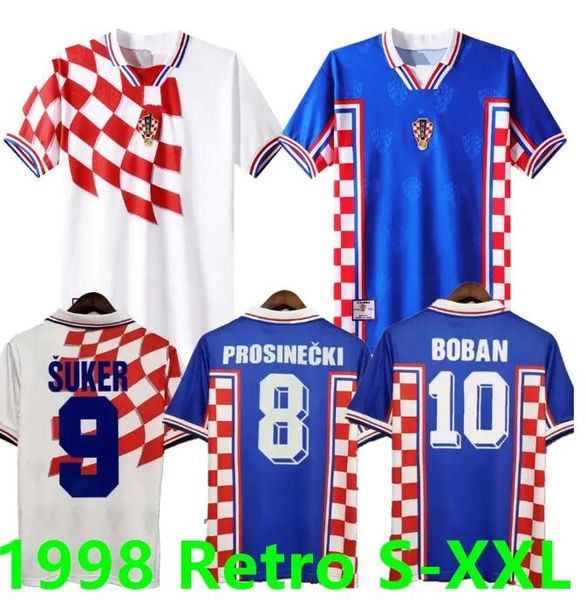 1998 SUKER BOBAN Croatia Home Away Retro Soccer Jerseys Top Thai Quality Vintage Football Shirts Prosinecki SOLDO STIMAC BAJIC Classic footb