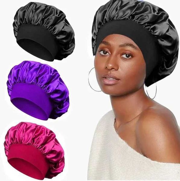 Adjust Large Satin Solid Silk Bonnet Hair Wr for Sleeping Sleep C With Elastic Soft Band Big Bonnets for Women Hair Care CXJ241205
