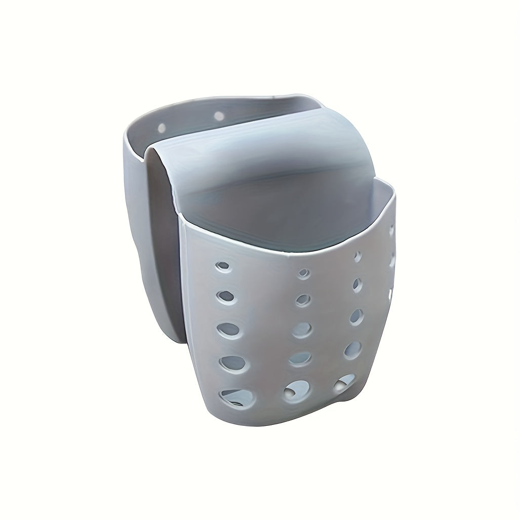 TEMU 1pc Silicone Sink Sponge Holder & Drain Basket – Adjustable Strap, Multiple Compartments For Sponges, Brushes, Towels & Utensils, Colorful