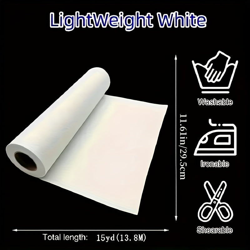 TEMU 1 Roll 11.6"x15yd Lightweight Polyester Iron-on Fusible Interfacing - No-sew Reusable & Washable For Apparel, Bags, Quilting, Home Decor -