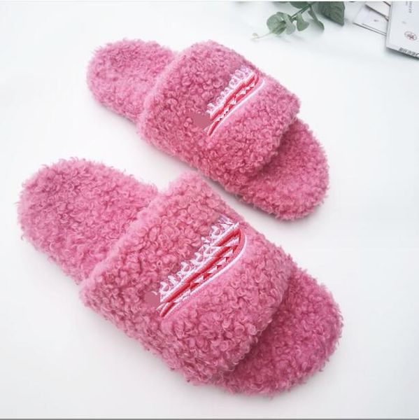 Women Designer Slipper Slides Sandals Taupe Mocha White Pink Scuffs Outdoor Platform Plush fur Slippers z87841
