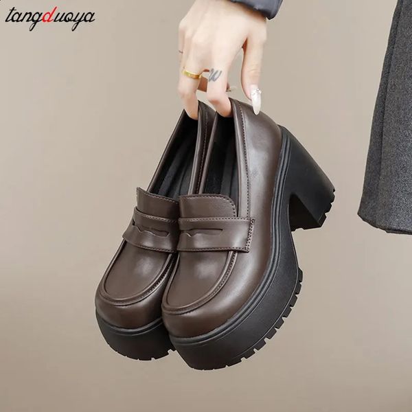 Pu Leather Platform Loafers Womens Retro British Style Thick High Heels Oxford Shoes Womens Skating University Gothic Lolita Shoes 241120