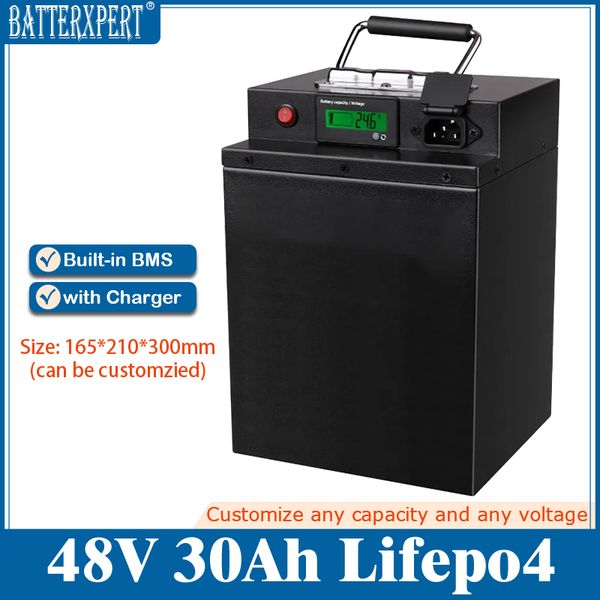 48V 30Ah Waterproof Lifepo4 Lithium Battery with BMS for Scooter Bike Tricycle Solar Backup Power + 5A Charger