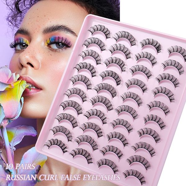 Multilayer Thick Russian Curly Eyelashes Naturally Soft Delicate Handmade Reusable Curled Fake Lashes Full Strip Eyelash Beauty Supply