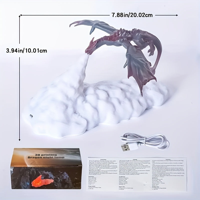 TEMU Fire Breathing Dragon Lamp, 3d Printed Night Light, Volcanic Dragon Lamp, Bedroom And Office Desktop Light, 3d Printed Decoration, Party