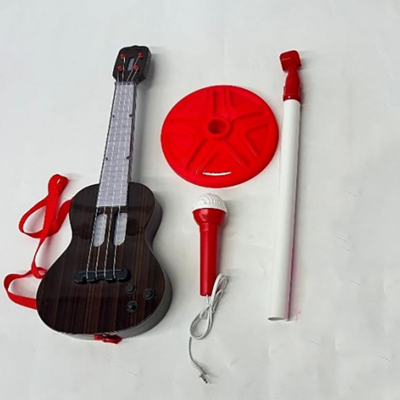 TEMU Guitar & String Instrument Toys, Kids Guitar & Microphone Set, Adjustable Height Microphone With Stand, Music Lights Toys Valentine's Day Day