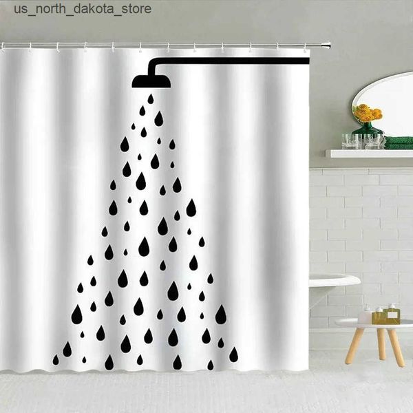 Shower Curtains Simple black and white raindrop shower with geometric droplet patterns made of polyester fabric bathroom hanging curtains ho