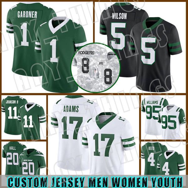 Garrett Wilsons Sauce Gardners Football Jerseys Davante Adams Breece Hall Aaron Rodgers Joe Klecko Namath Mike Quinnen Williams Will McDonal